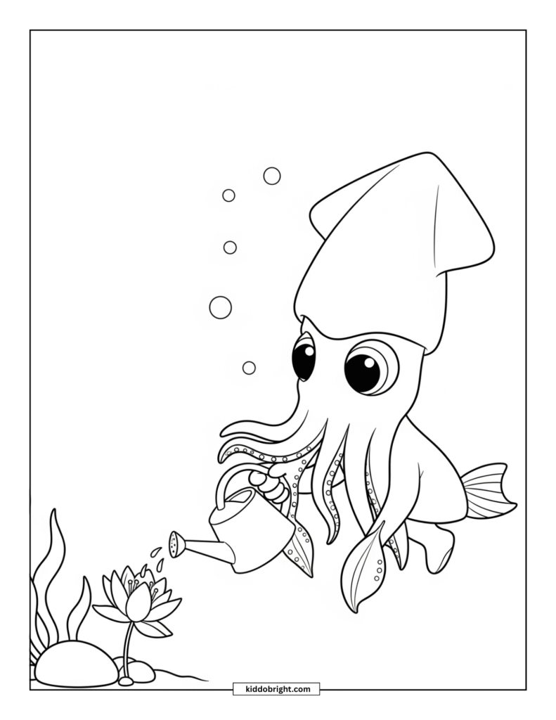 Squid coloring pages for kids free download