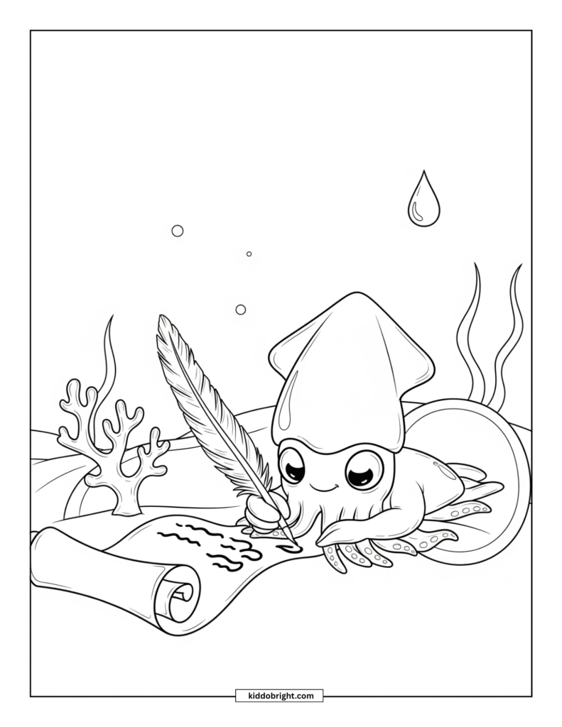 Squid coloring pages for kids free download