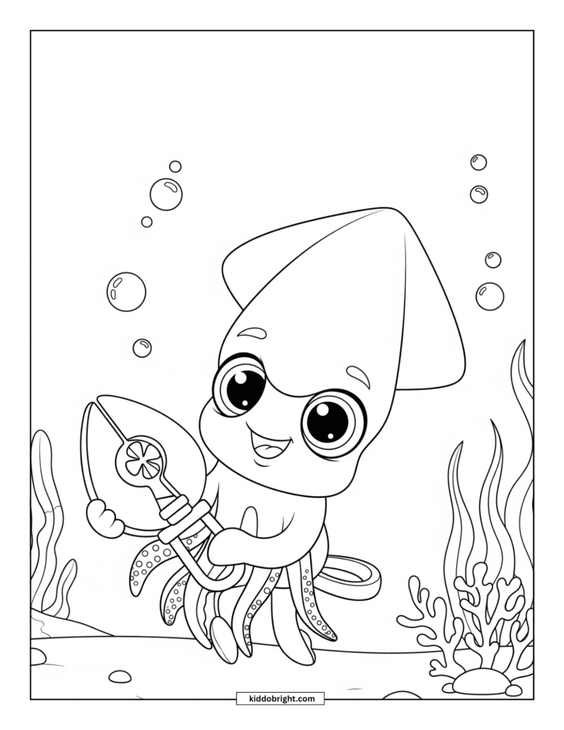 Squid coloring pages for kids free download