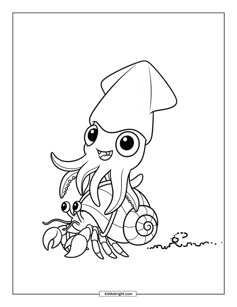 Squid coloring pages for kids free download